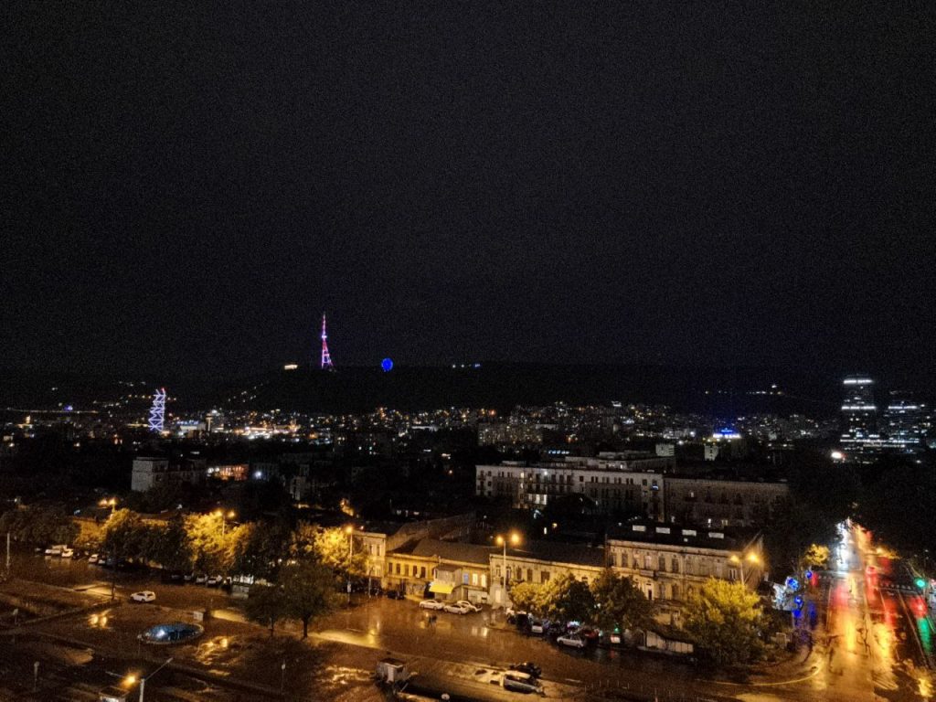 Night Tbilisi view from train station hotel